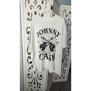 Johnny Cash Graphic T Shirt White American Rebel Guitar Print XL nwot Tee